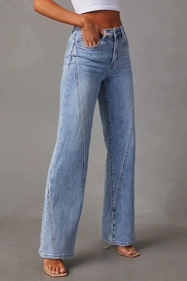 High Rise Mid Cross Over Jeans in Light Blue