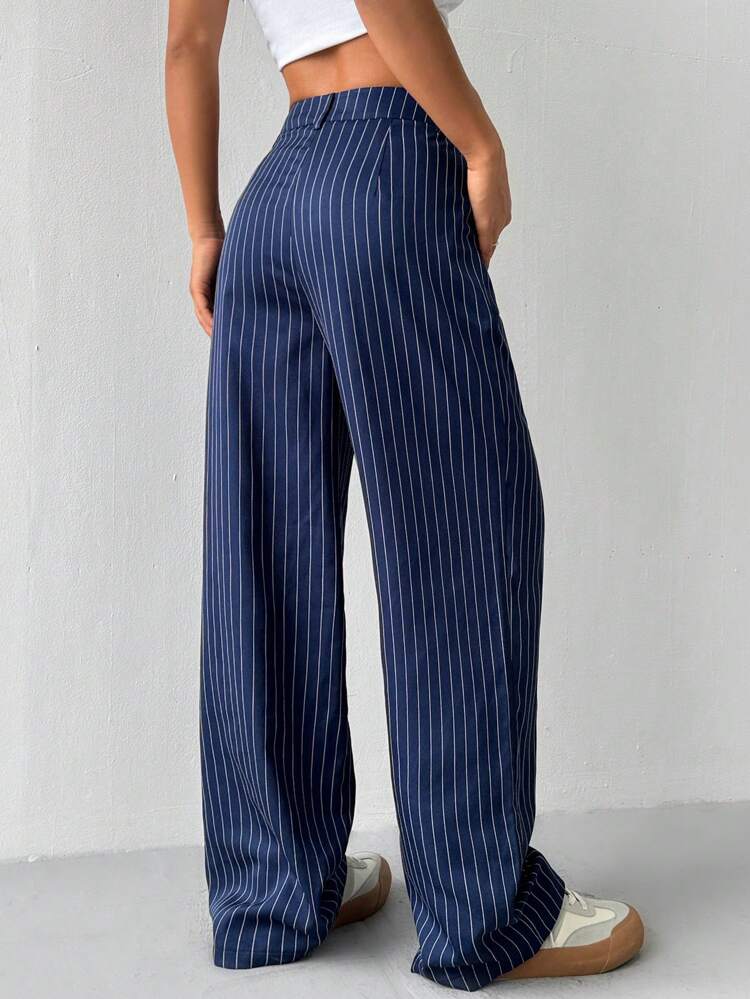 Tailored Loose Fit Striped Pants in Blue