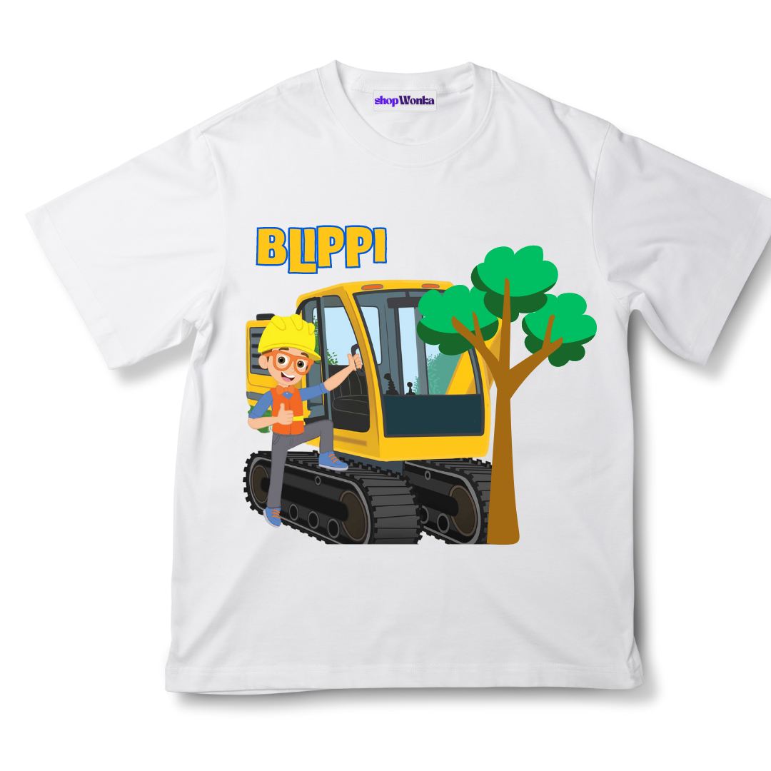 Blippi & Excavator - Kids Customisable T-shirt