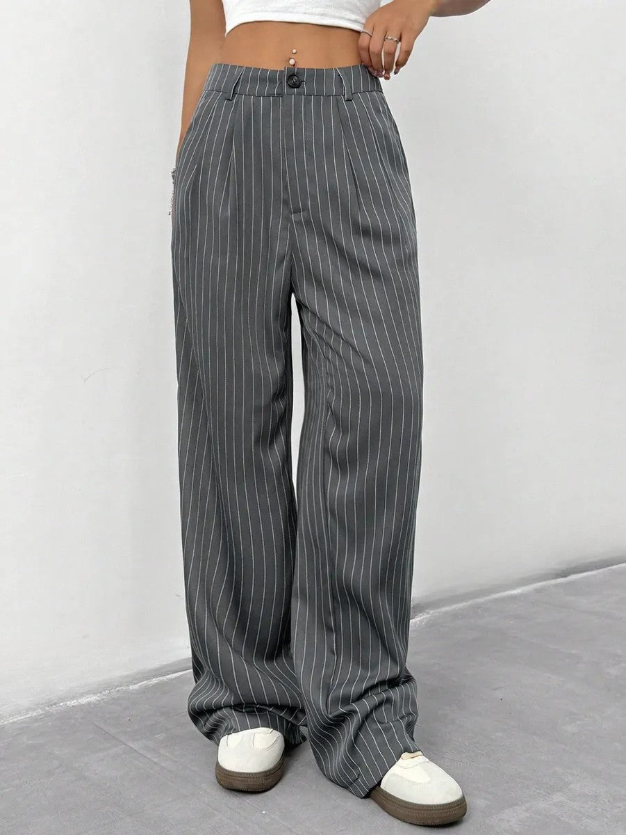 Tailored Loose Fit Striped Pants in Grey