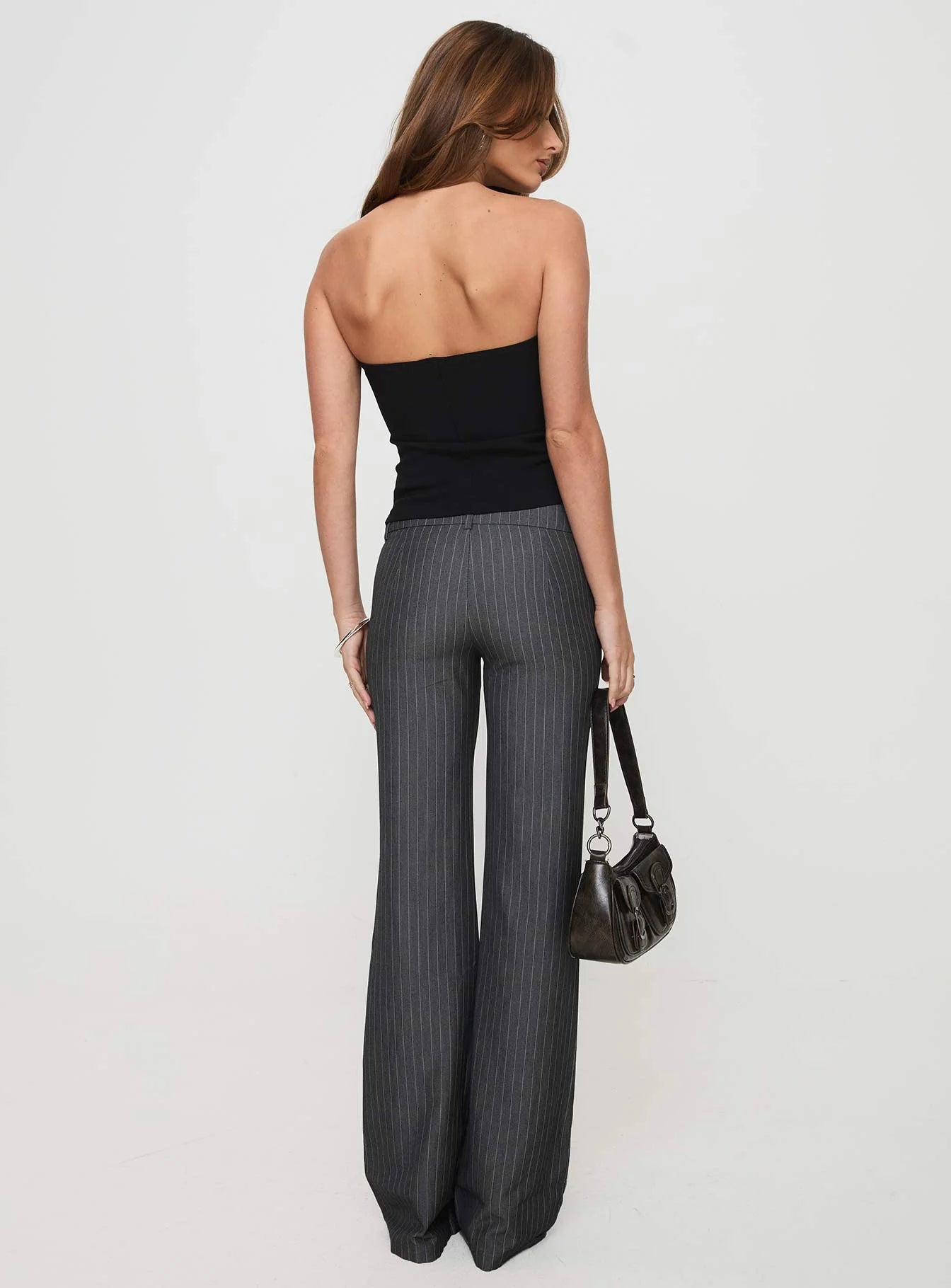 Tailored Slight Flared Striped Pants in Black