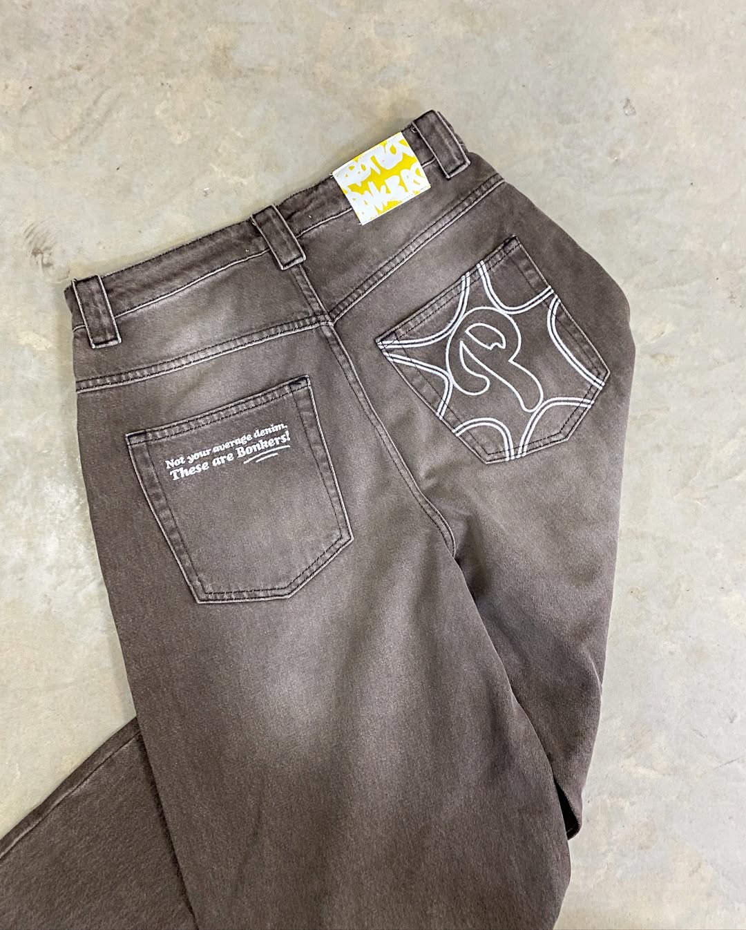 Protect Ldn - Washed Brown Embroidered Jeans