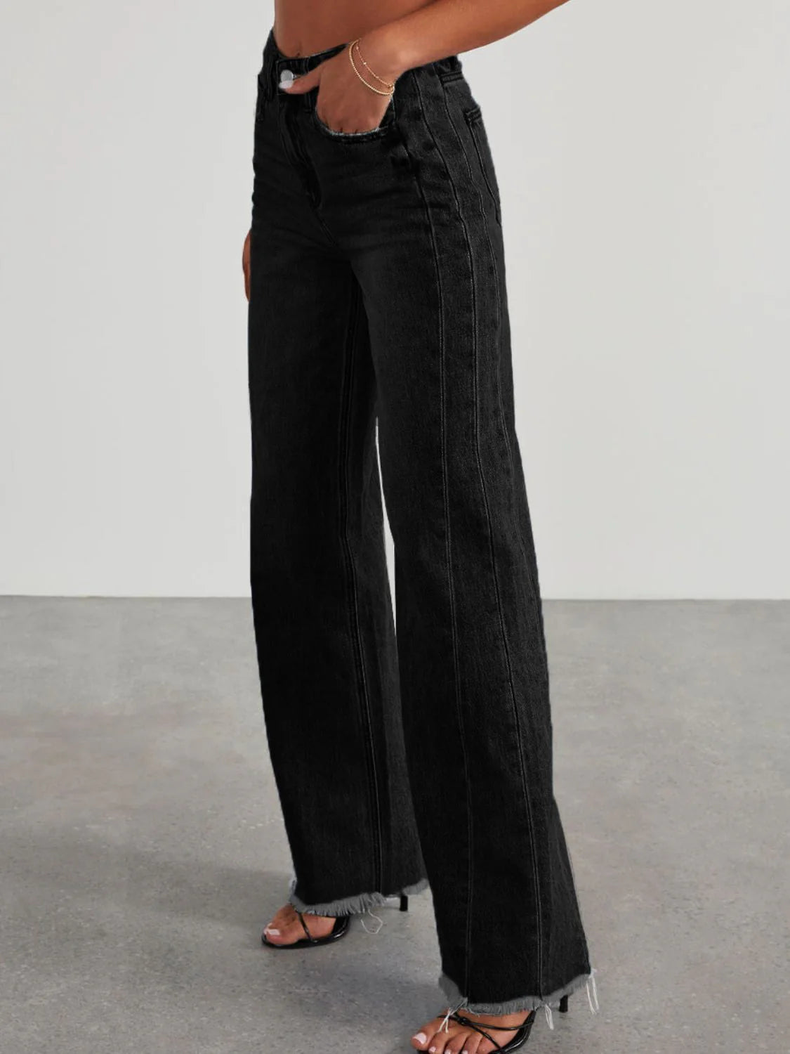 High Rise Raw Hem Jeans in Black