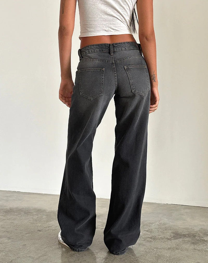 Low Rise Parallel Jeans in Washed Black