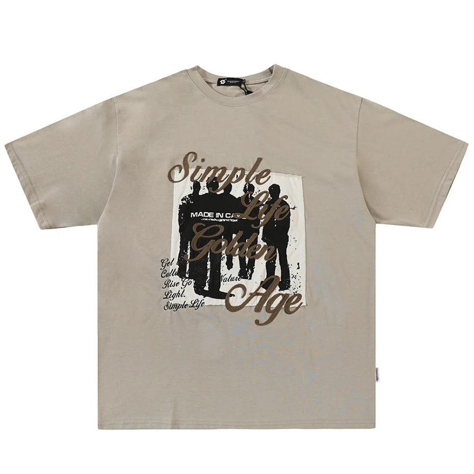 ART OF SIMPLE LIFE - Knitted Patchwork Loose Fit T-shirt, oversized tshirt, printed tshirt, casual tshirt
