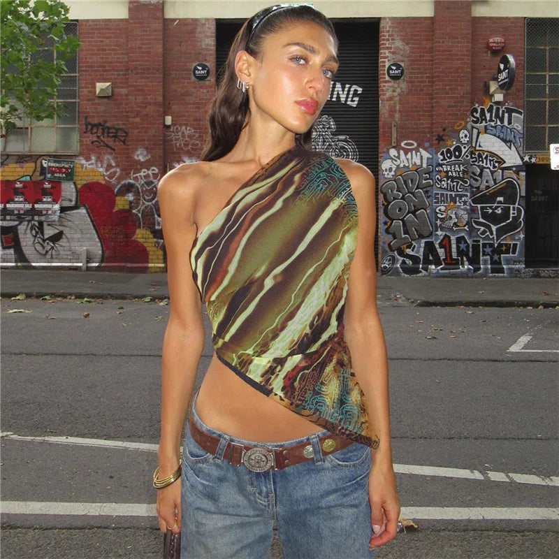 Ruched vintage top for women, asymmetrical desgi, casual going out tops for summer, trendy tops 2025