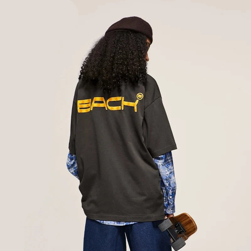 "Bach" - Chenille Letter Patch Embroidery T-Shirt, oversized tshirt, summer men's tshirt, casual tshirt