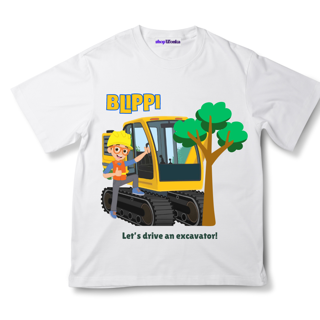blippi & excavator customisable t-shirt, 100% cotton, t-shirts for kids, blippi tshirt