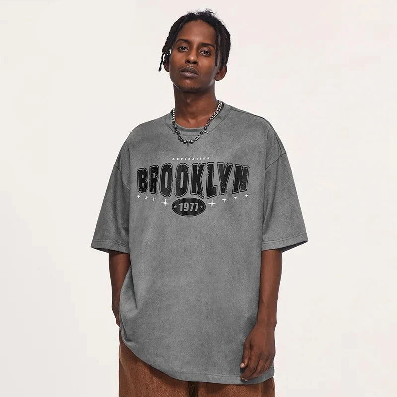 "Brooklyn 1977" - Heavyweight Suede Oversized T-shirt, summer men's tshirt, casual tshirt