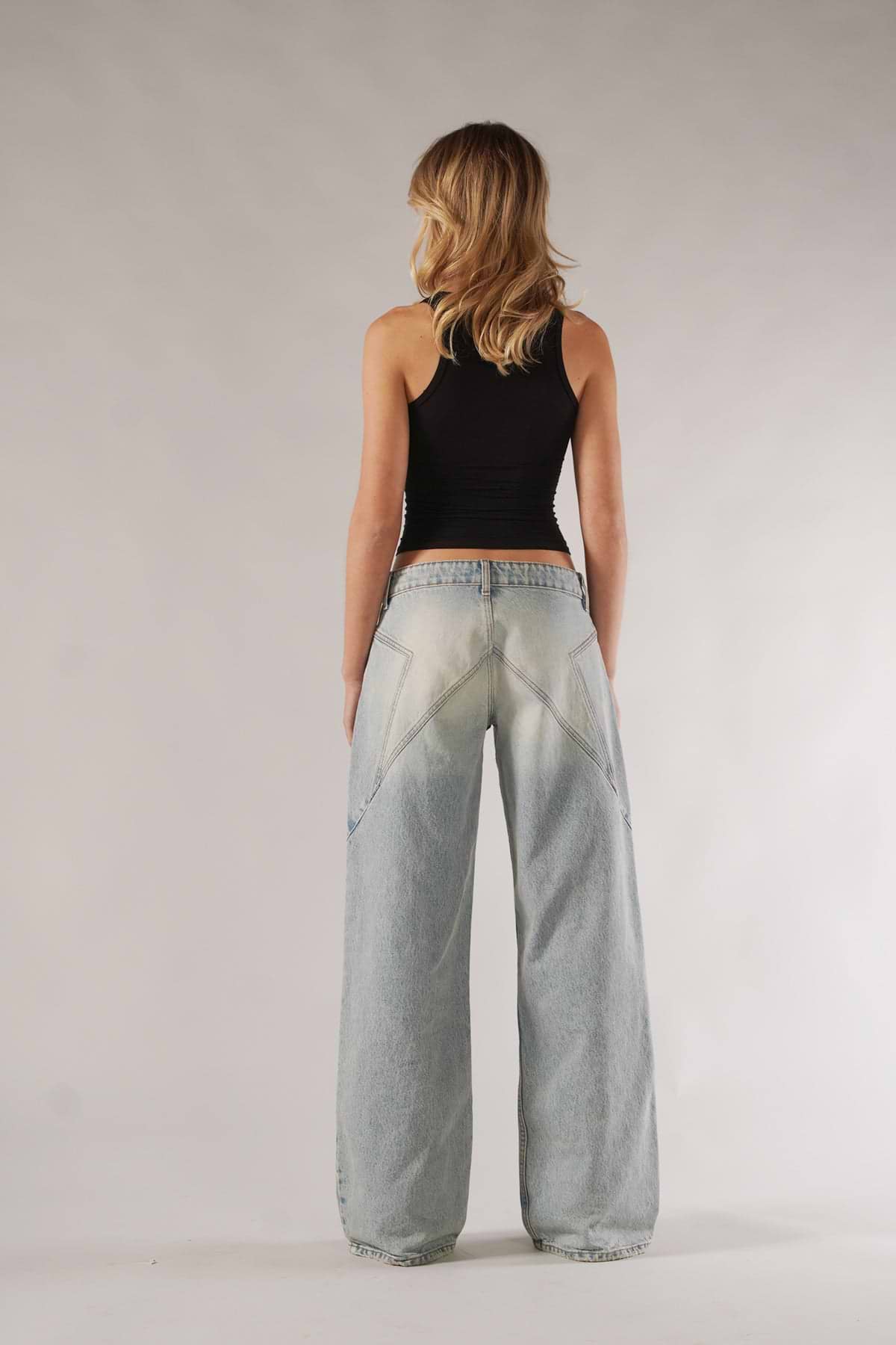 Low Rise Baggy Jeans in Washed Light Blue