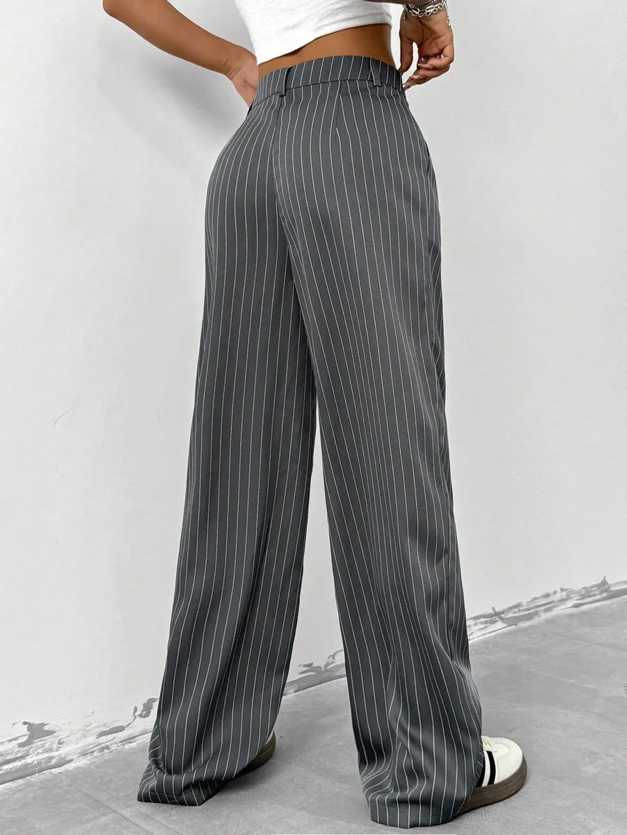 Tailored Loose Fit Striped Pants in Grey