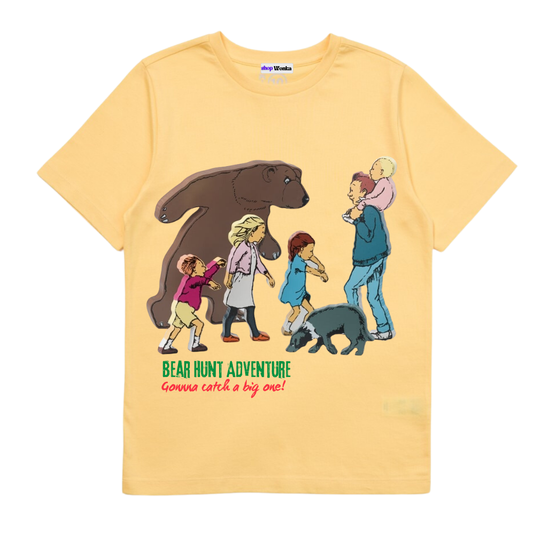 Bear hunt adventure, 100% cotton, customisable t-shirt for kids, storybook t-shirt