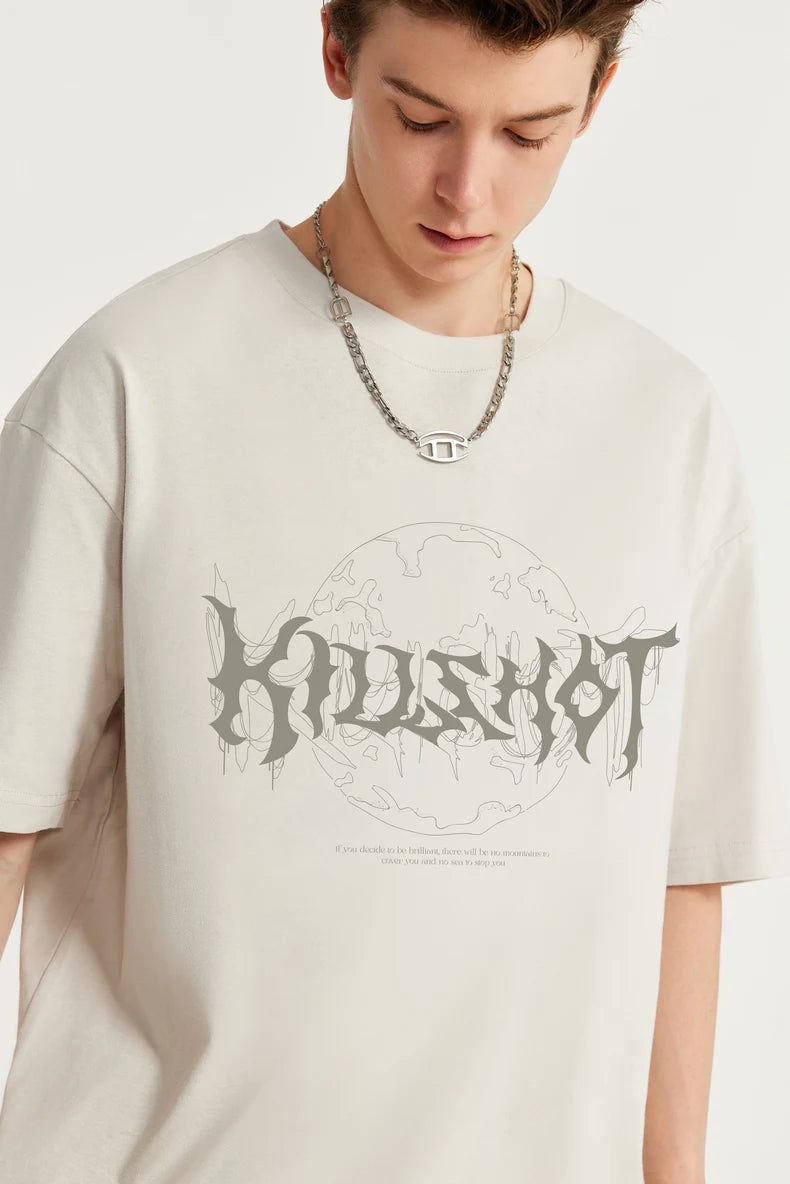 Graffiti Earth Print Oversized T-shirt, summer men's tshirt, vintage tshirt