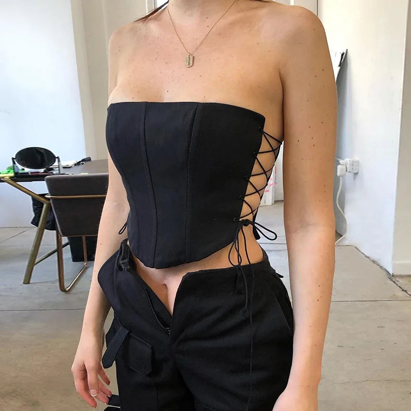Side Hollow Out Lace Up Bustier