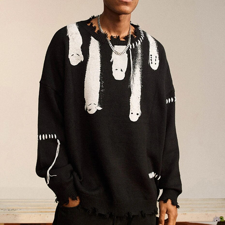 I SEE GHOSTS - Grunge Ripped Knitted Sweater