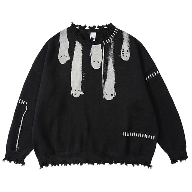 I SEE GHOSTS - Grunge Ripped Knitted Sweater
