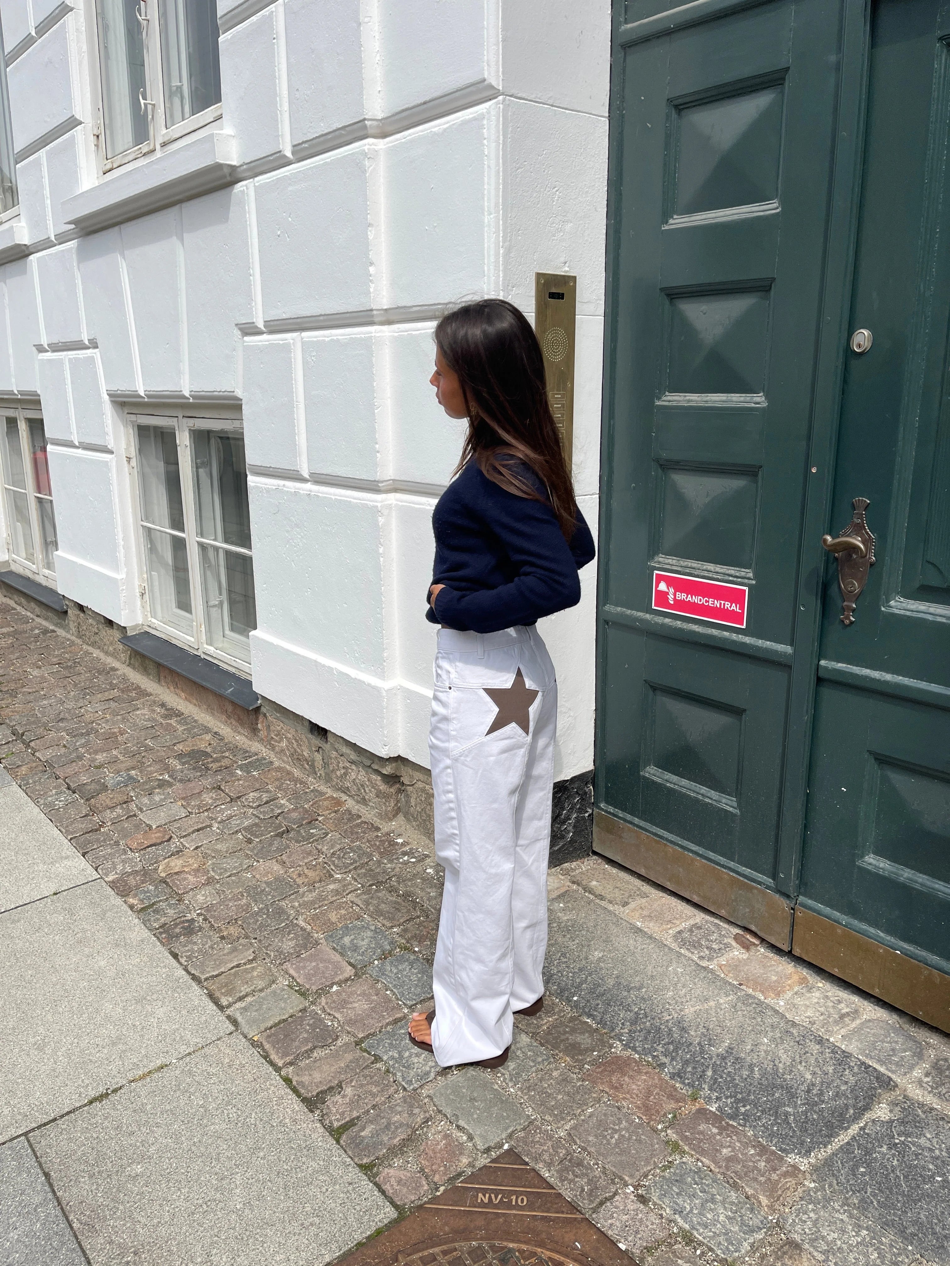 Embroidered Brown Tara Loose Fit Jeans