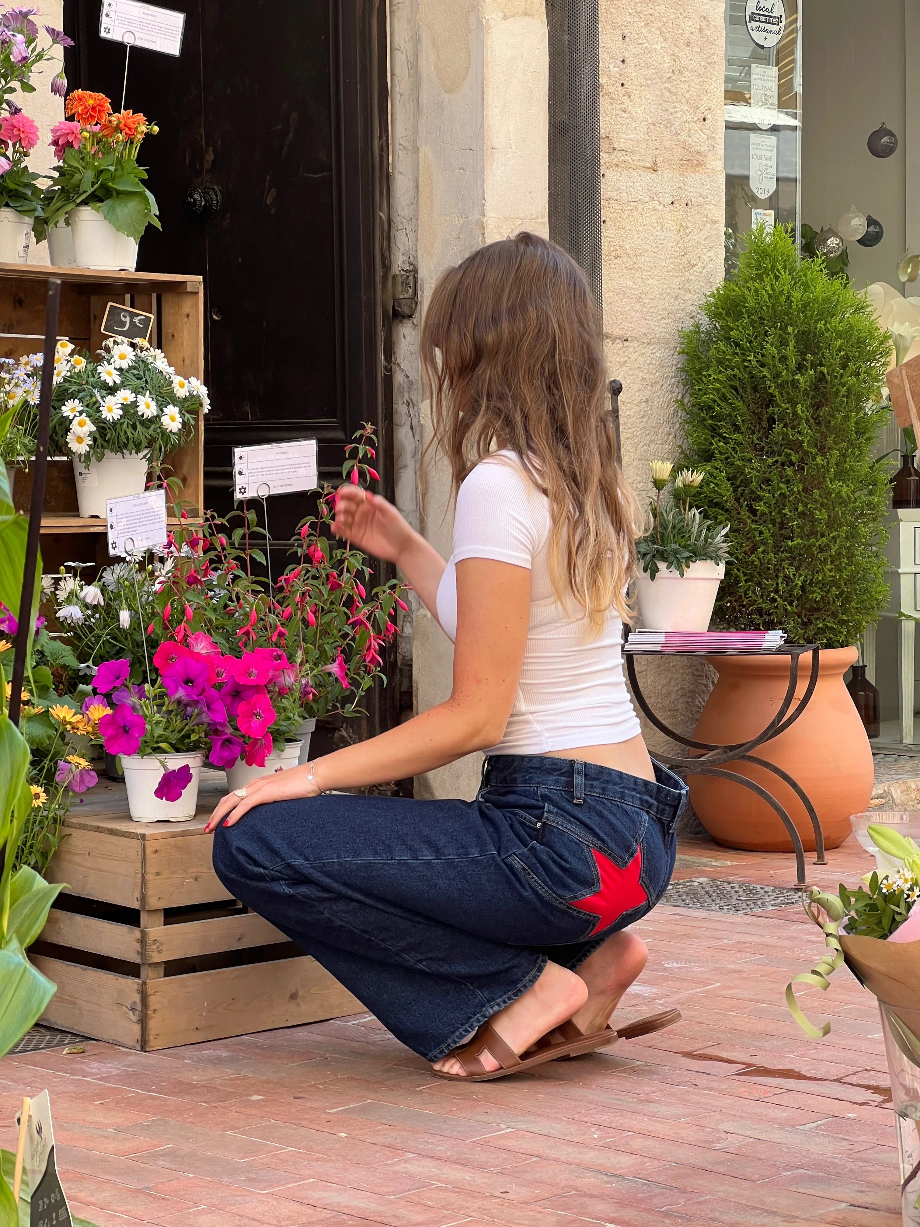 Embroidered Red Tara Loose Fit Jeans