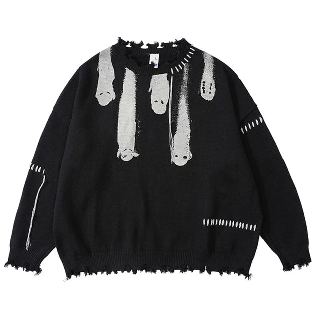 I SEE GHOSTS - Grunge Ripped Knitted Sweater, Men's Sweater, Oversized Sweater