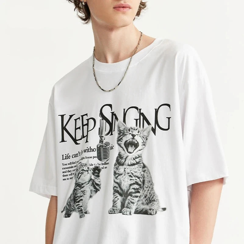"Keep Singing" - Oversized Drop Shoulder T-shirt, summer men's tshirt, casual tshirt