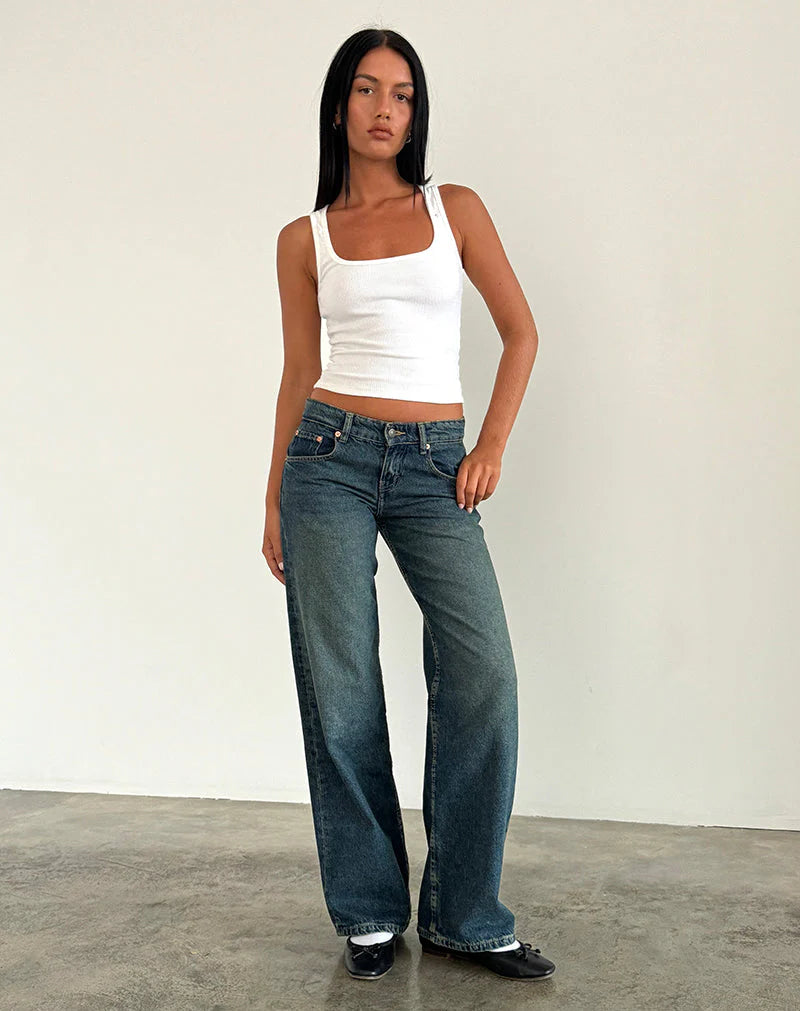 Low Rise Parallel Jeans in Washed Blue