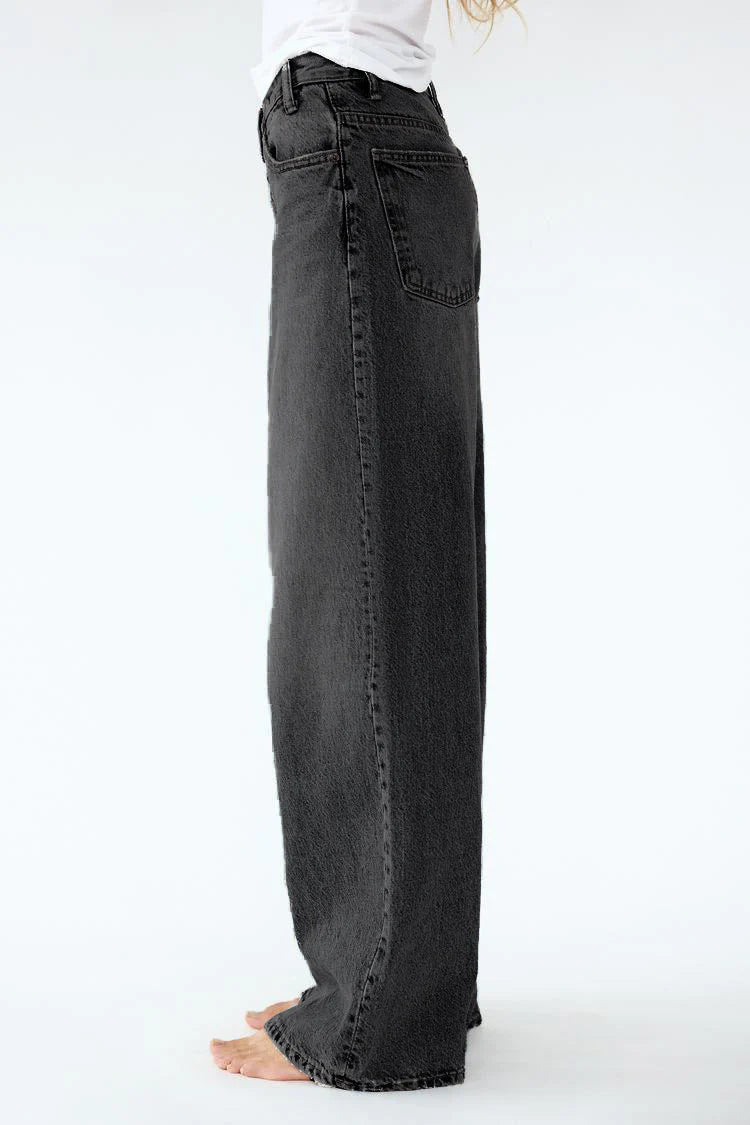 High Rise Baggy Cross Over Jeans in Black