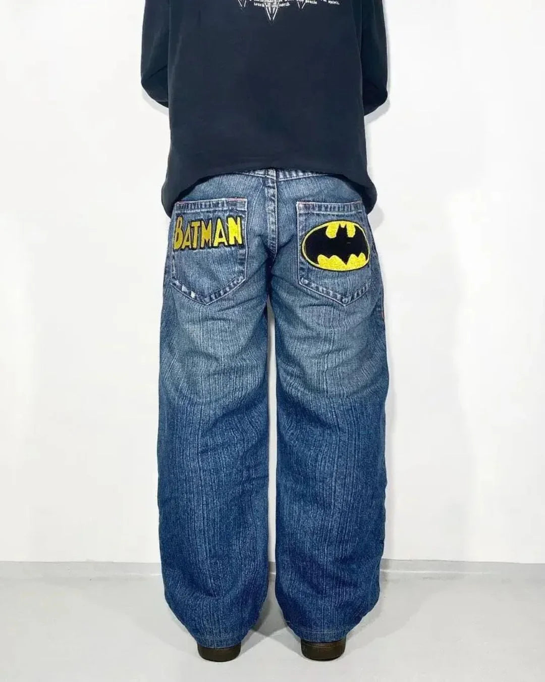 Retro Batman Embroidered Jeans, Denim Pants, Men's Denim Pants