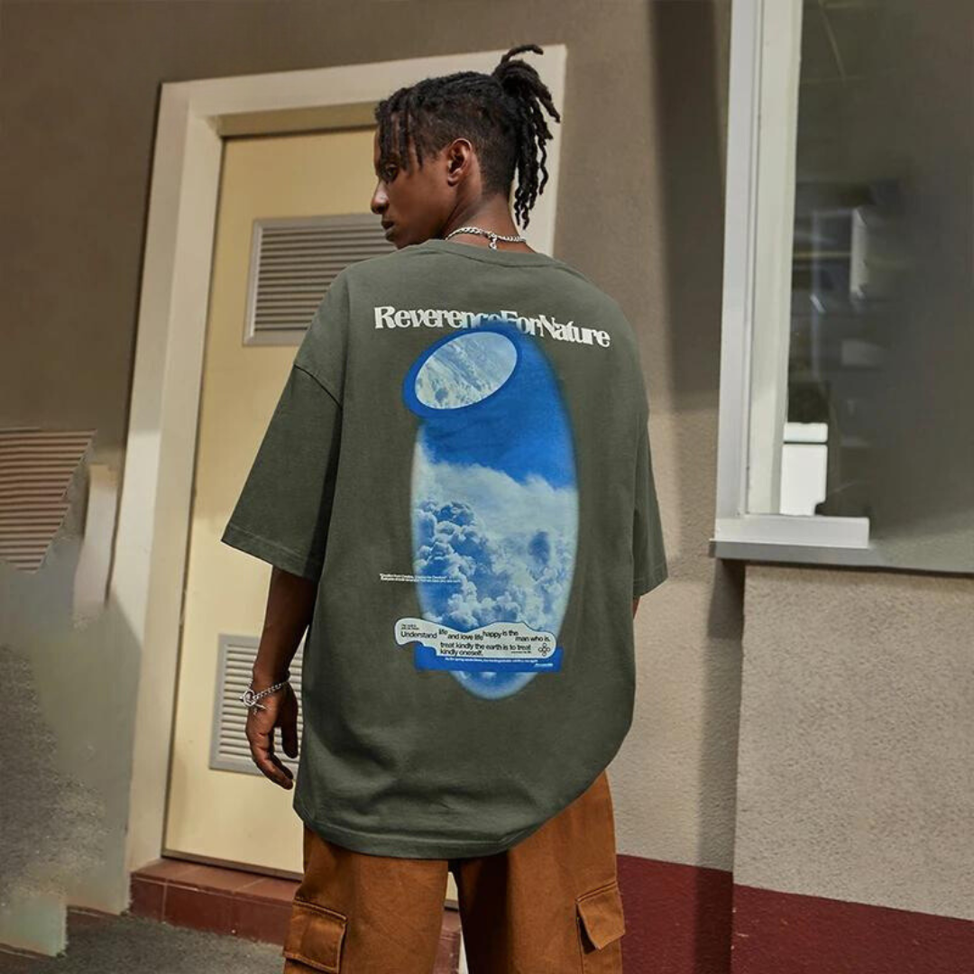 "Reverence for Nature" - Oversized T-shirt, summer men's tshirt, vintage tshirt