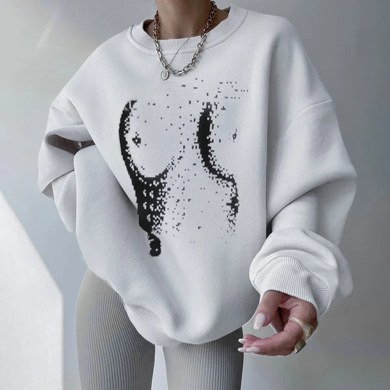 Body Printed Graphic Oversized Sweatshirt