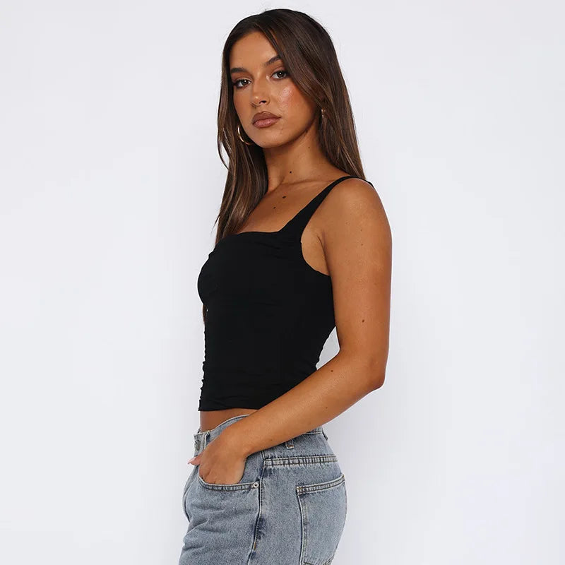Square Neck Low Cut Ruched Crop Top