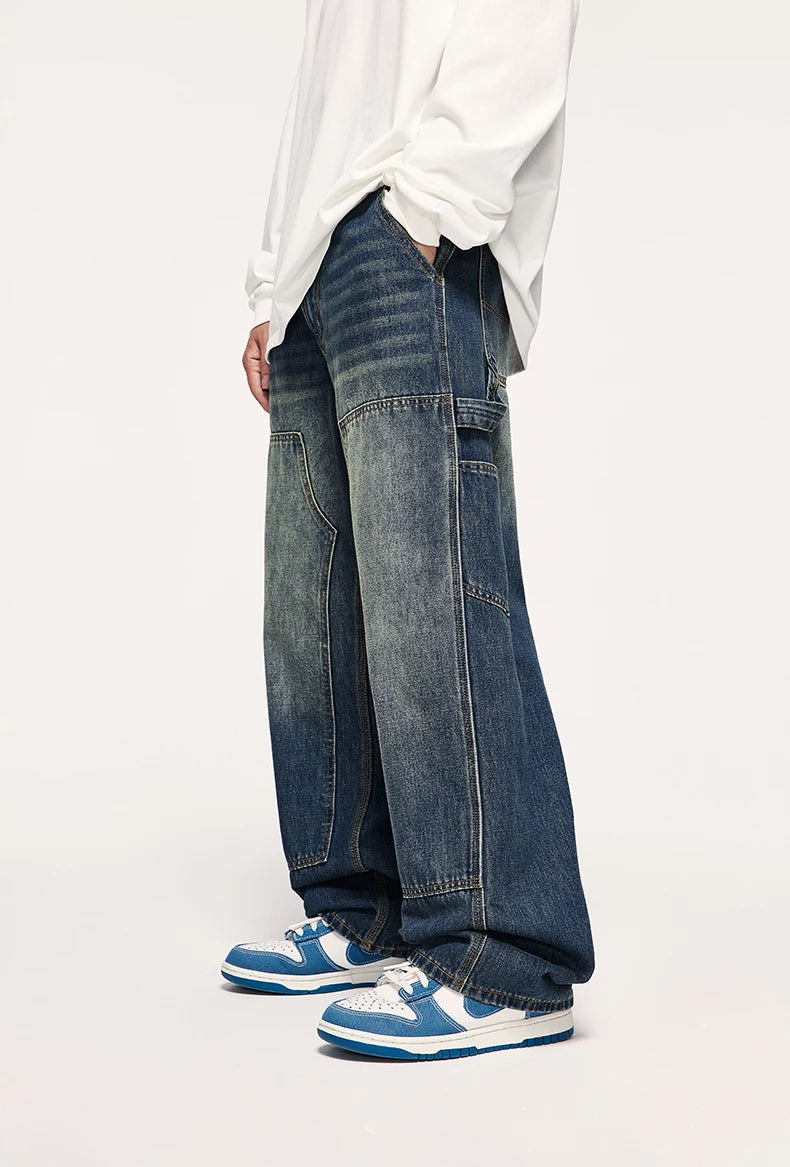 Retro Cargo Washed Wide Leg Jeans