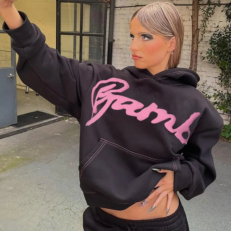 Y2k Letter Print Graphic Hoodie