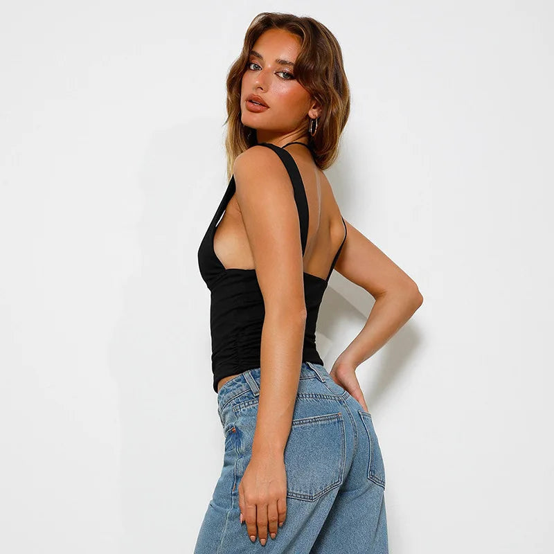 V Neck Backless Crop Top