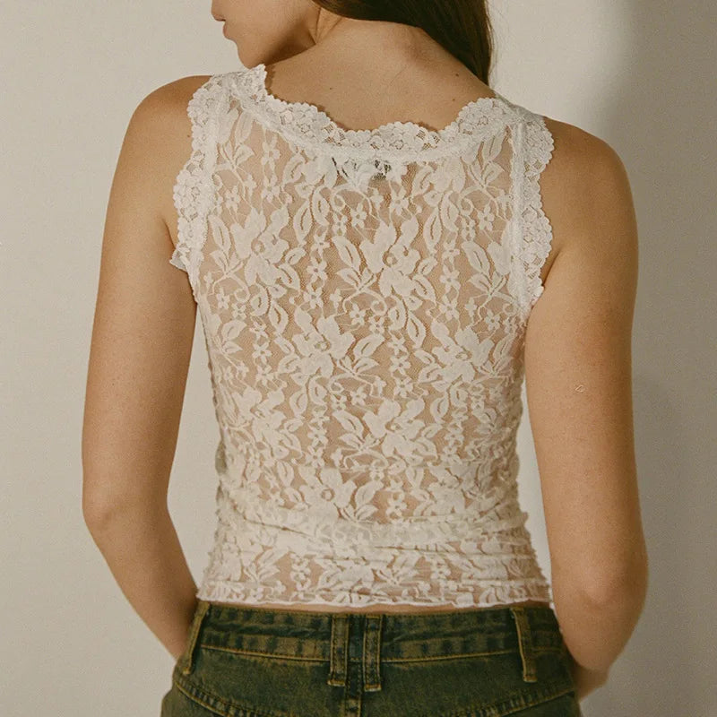 Ribbed Lace Camisole & See-Through Back
