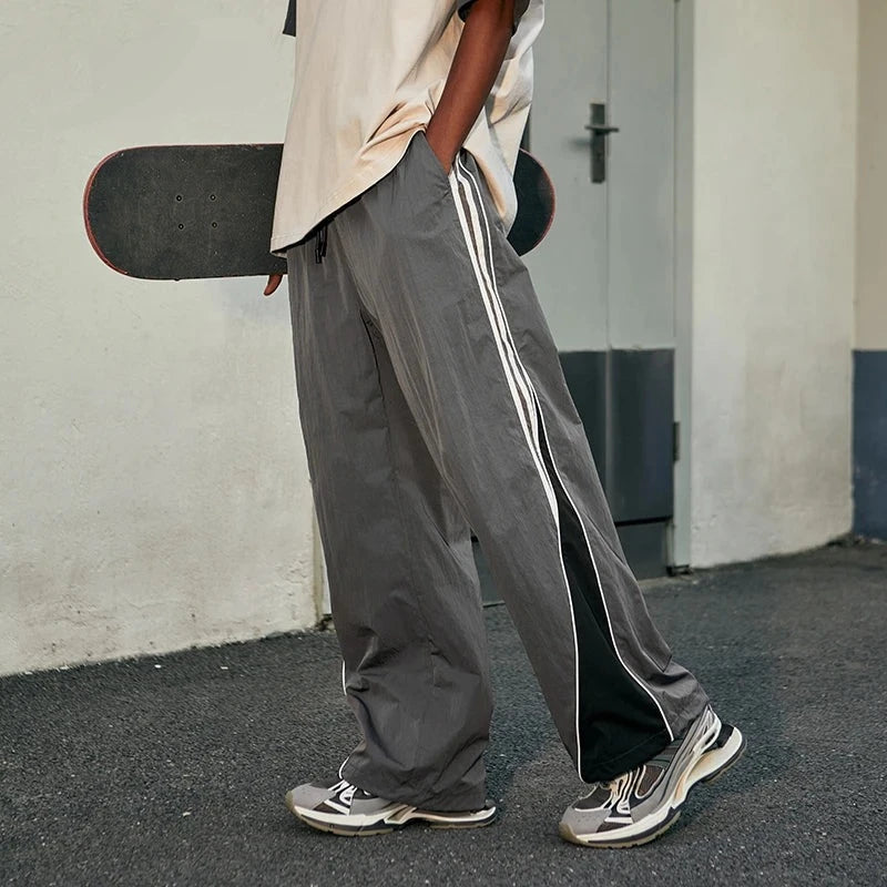 Striped-Colorblock Loose Fit Track Pants