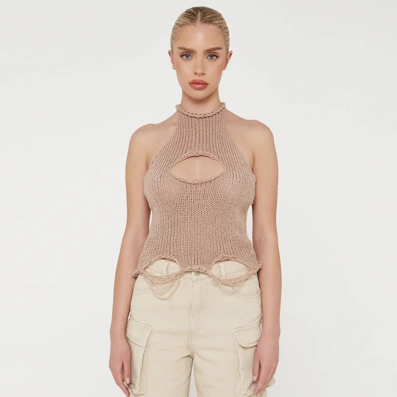 Knitted Hollow Out Cropped Tank Top