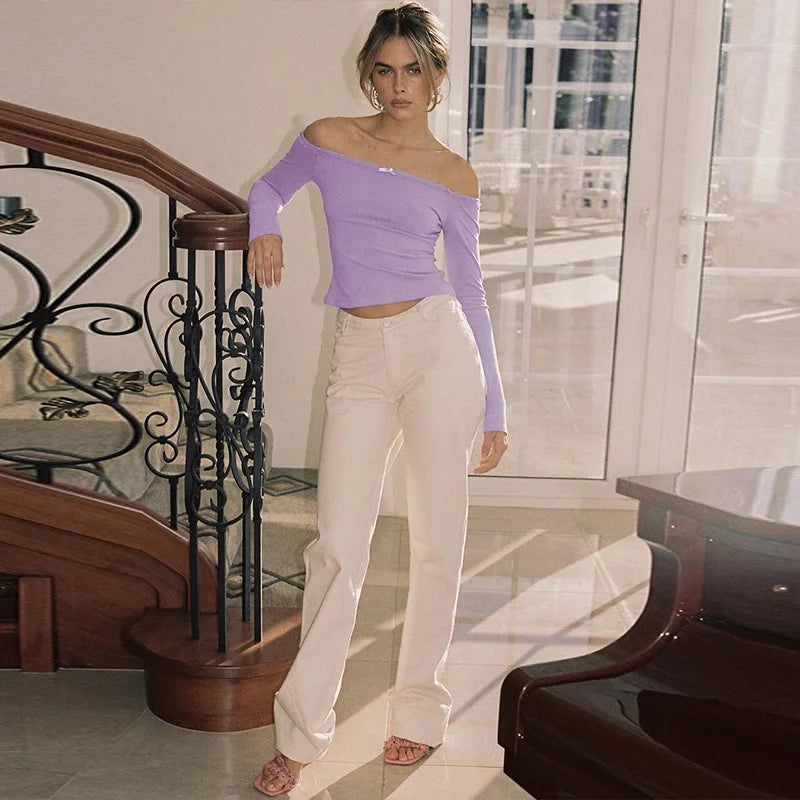 Off-Shoulder Long Sleeve Bodycon Top