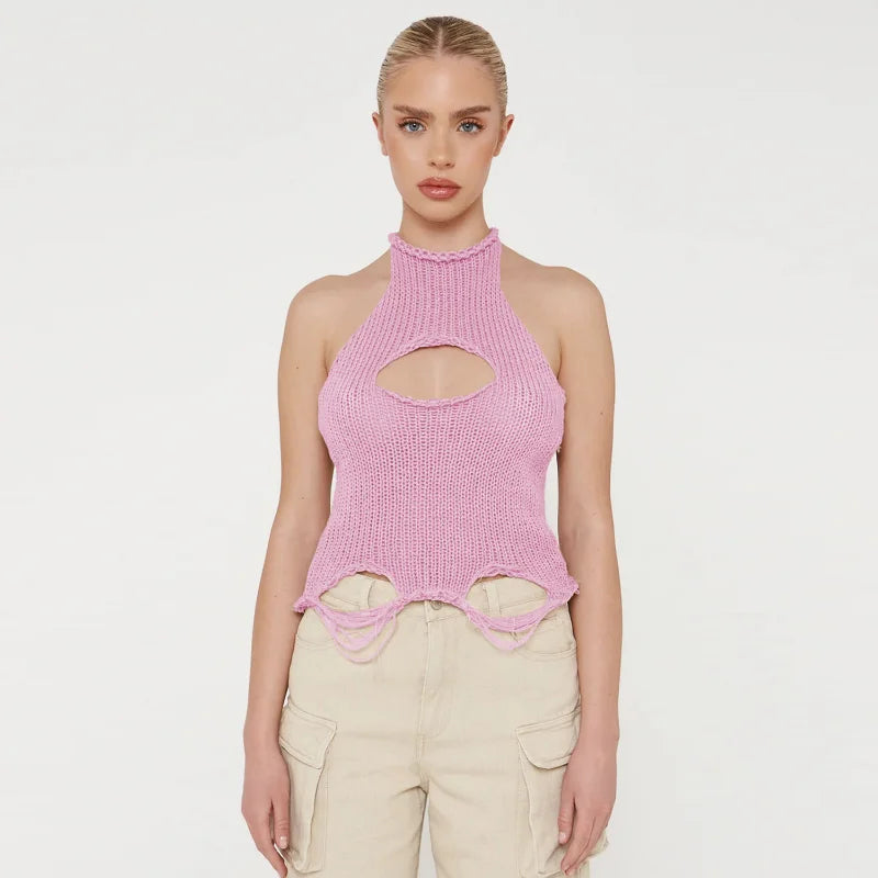 Knitted Hollow Out Cropped Tank Top