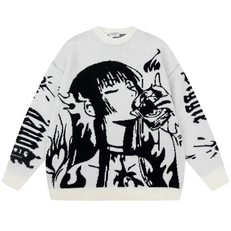 Harajuku Graphic Oversized Knitted Pullover