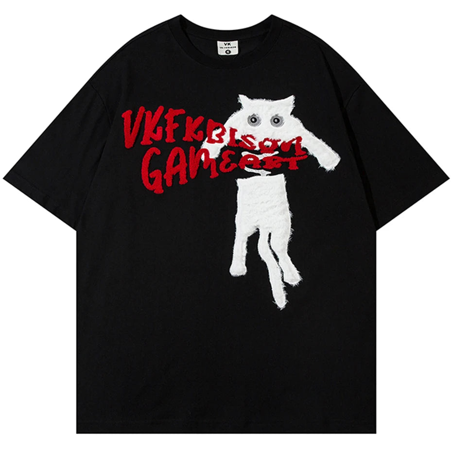 Cat on Loose - Embroidery Oversized T-shirt
