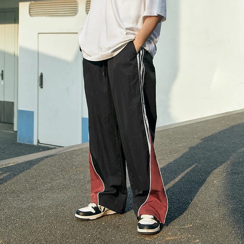 Striped-Colorblock Loose Fit Track Pants