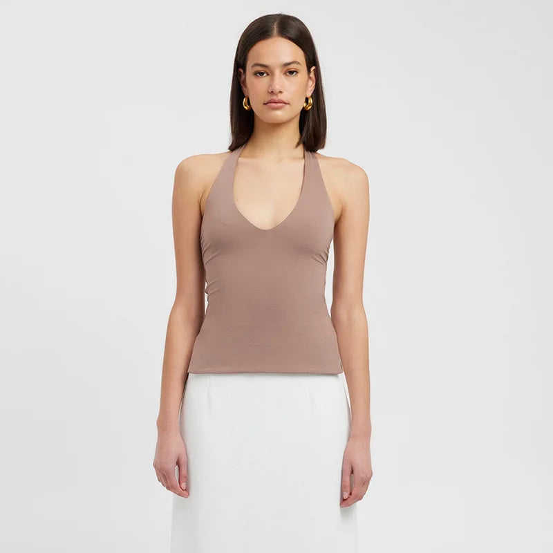 casual wear for women, going out tops, side slit, backless halter top, trendy tops for women 2025
