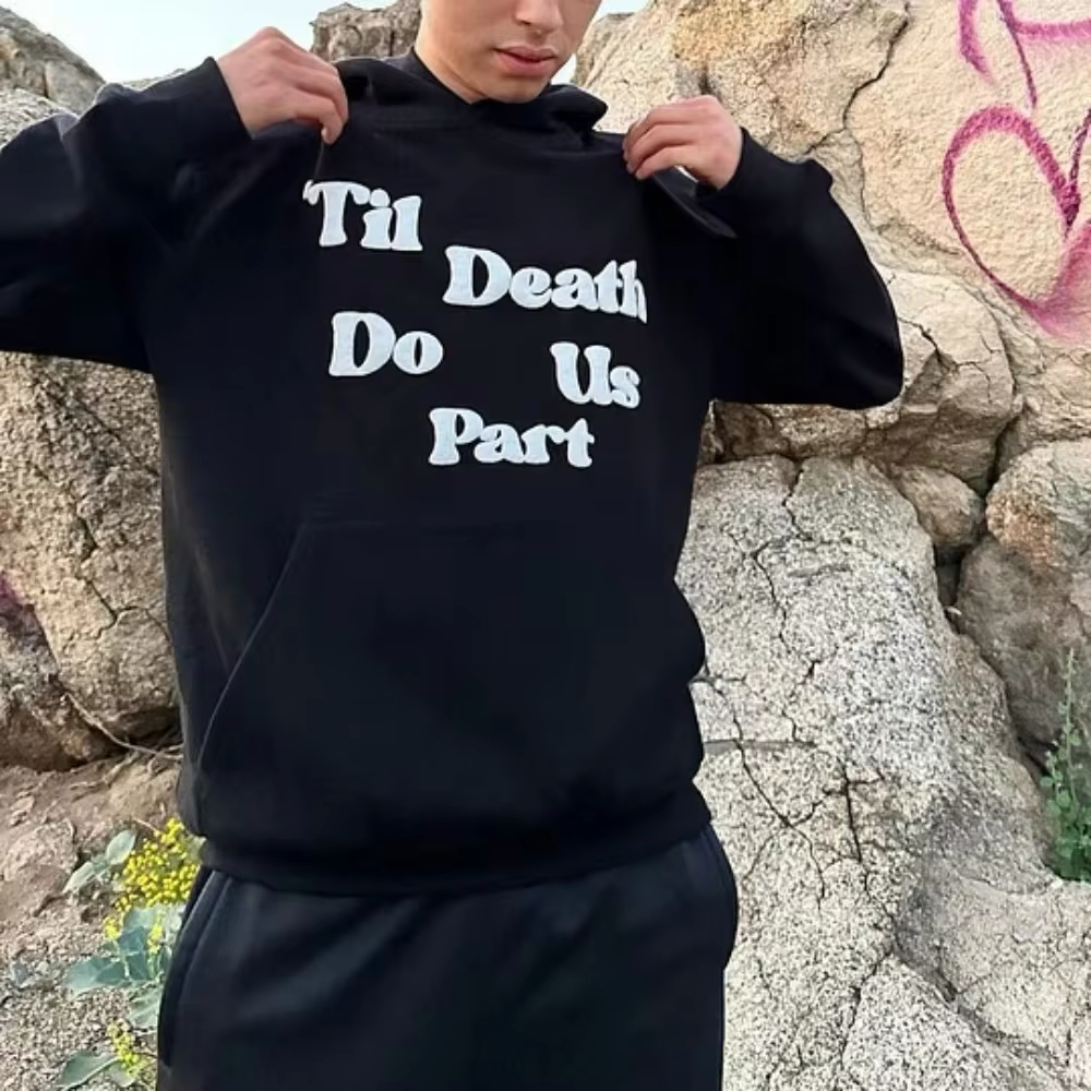 TILL DEATH DO US APART - Oversized Graphic Print Hoodie, Casual Hoodie, Printed Hoodie