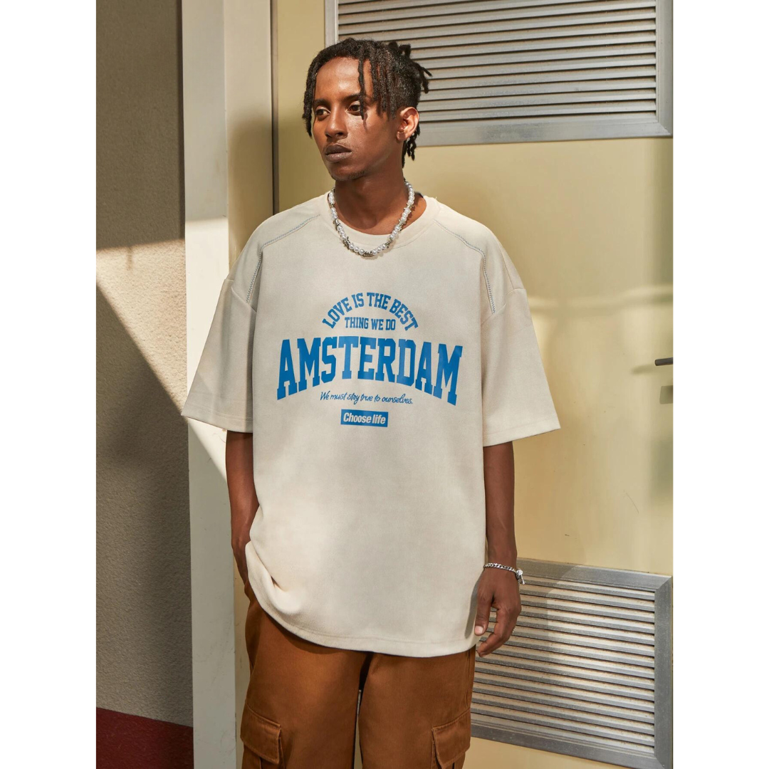 "Amsterdam" - Vintage Faux Suede Oversized T-shirt