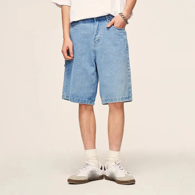 Vintage Washed Straight Leg Denim Shorts, Denim Men's Pants, Men's Pants