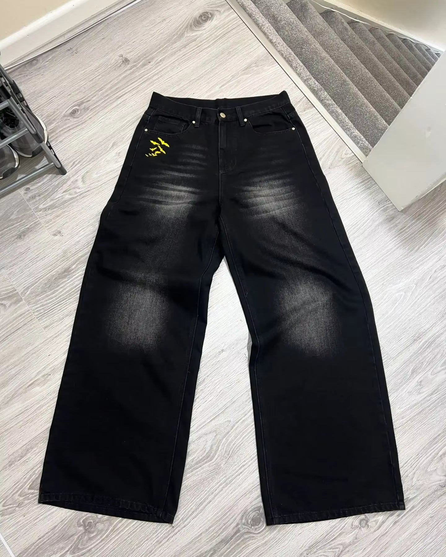 Retro Batman Embroidered Jeans on Black