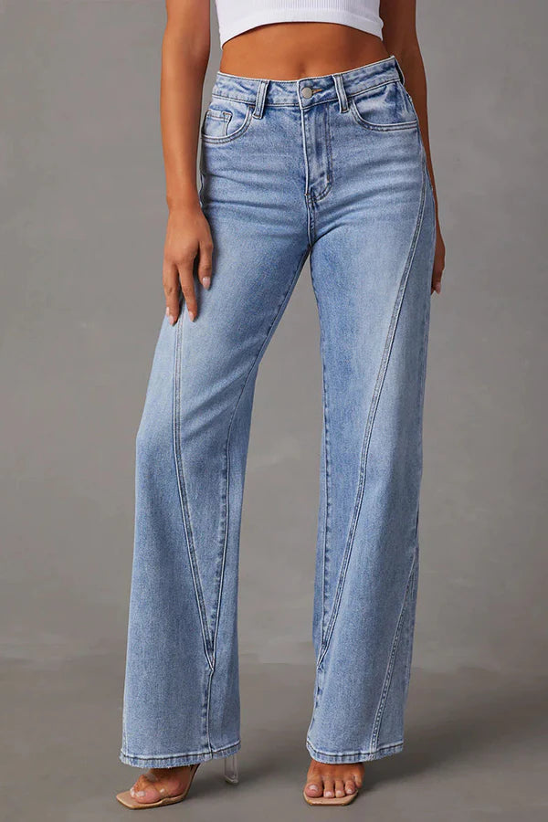 High Rise Mid Cross Over Jeans in Light Blue