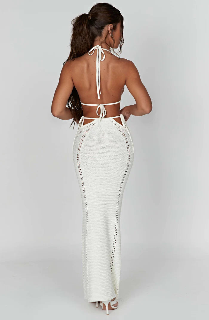 Black Halter Neck Maxi Dress with High Slit and Bodycon Fit