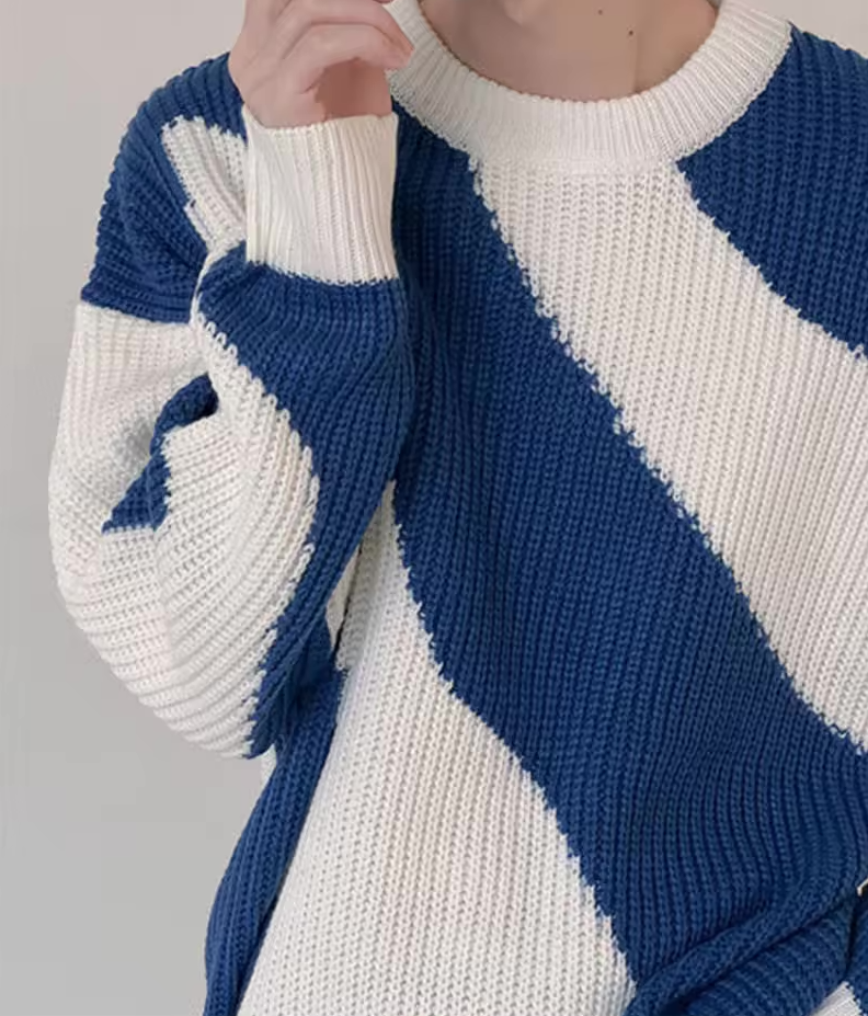 Waffle Knit Striped Oversized Sweaters