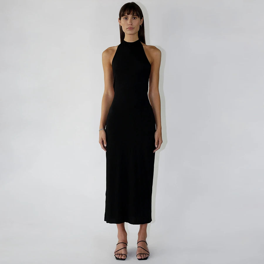 Women's Dresses Summer Halter Solid Color Sleeveless Backless Slim Dress Sleeveless Elegant Maxi Dress